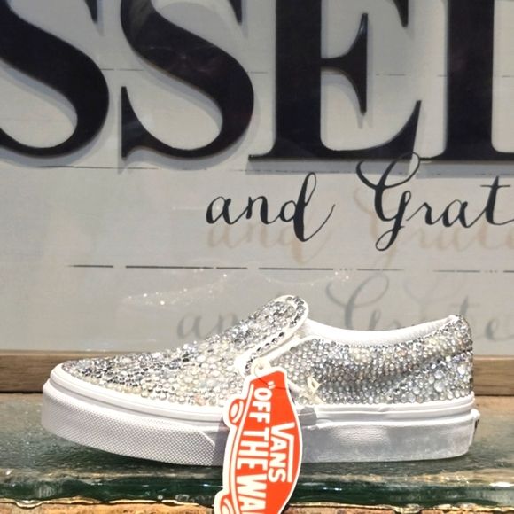 Vans Classic White W/Jewels Added Slip On Youth Sz 13 - Picture 5 of 8